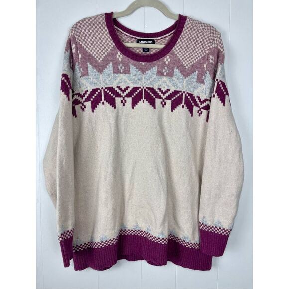 Lands’ End Snowflake Wool & Cotton Blend Thick Sweater Women’s 1X - Picture 1 of 9